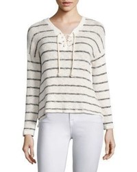 Beige Horizontal Striped V-neck Sweater