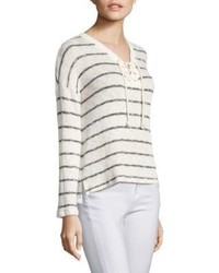 Sundry Stripe Print Lace Up Sweater
