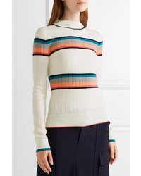 Tome Striped Ribbed Merino Wool Turtleneck Sweater Cream