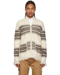 Beige Horizontal Striped Zip Sweater