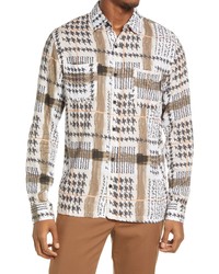 Topman Abstract Houndstooth Button Up Shirt In Khaki At Nordstrom