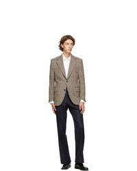 Husbands Off White And Brown Houndstooth Straight Blazer