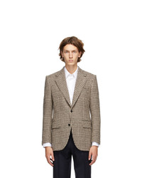 Husbands Off White And Brown Houndstooth Straight Blazer