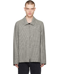 Beige Houndstooth Wool Harrington Jacket