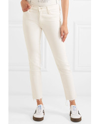 Mother The Rascal Cropped Frayed Mid Rise Slim Leg Jeans