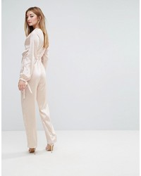 Oh My Love Long Sleeve Jumpsuit With Waist And Cuff Tie