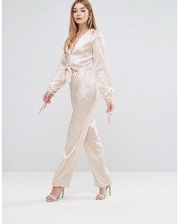 Oh My Love Long Sleeve Jumpsuit With Waist And Cuff Tie