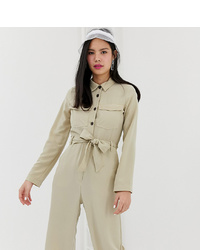 Monki Utility Boilersuit With Oversized Pockets In Beige