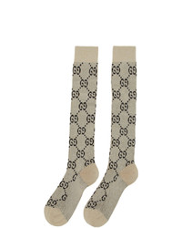 Gucci Off White And Gold Lame Gg Socks