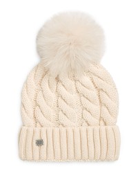 Soia & Kyo Amalie Wool Blend Cable Knit Pom Beanie In Powder At Nordstrom