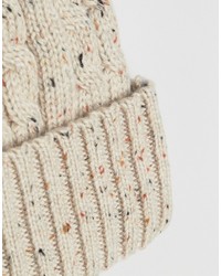 Asos Cable Fisherman Beanie In Ecru Nep