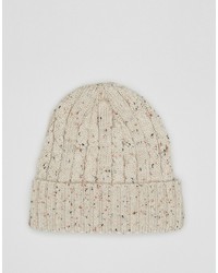 Asos Cable Fisherman Beanie In Ecru Nep