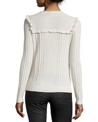 Joie Flor Ruffle Trim Cable Knit Sweater