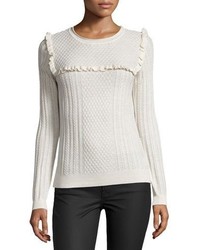 Joie Flor Ruffle Trim Cable Knit Sweater