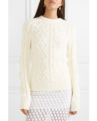 Paco Rabanne Leather Appliqud Cable Knit Cotton Sweater