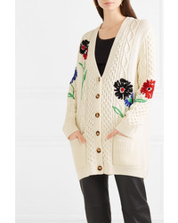 REDVALENTINO Embroidered Cable Knit Cotton Cardigan