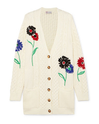 REDVALENTINO Embroidered Cable Knit Cotton Cardigan