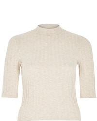 River Island Beige Ribbed Cropped Turtle Neck Top