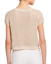 Alice + Olivia Ester Beaded Pointelle Knit Crop Top