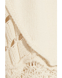 Esteban Cortazar Cotton Blend Crochet Knit Halterneck Dress Ecru