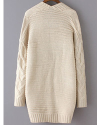 Beige Long Sleeve Cable Knit Pockets Cardigan