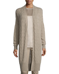 Ralph Lauren Collection Cable Knit Cashmere Long Cardigan Taupe