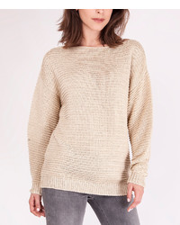 Beige Ribbed Knit Oversize Sweater