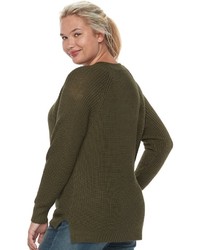 It's Our Time Juniors Plus Size Lace Up Sweater