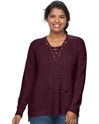 It's Our Time Juniors Plus Size Lace Up Sweater