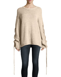 See by Chloe Lace Up Sleeves Cable Knit Pullover Sweater