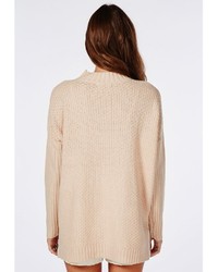 Missguided Cable Front Oversized Slouch Knit Sweater Peach