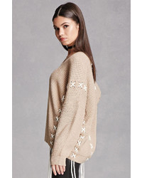 Forever 21 Oversized Lace Up Sweater
