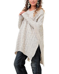 Beige Cable Knit Poncho Arm Warmers Plus