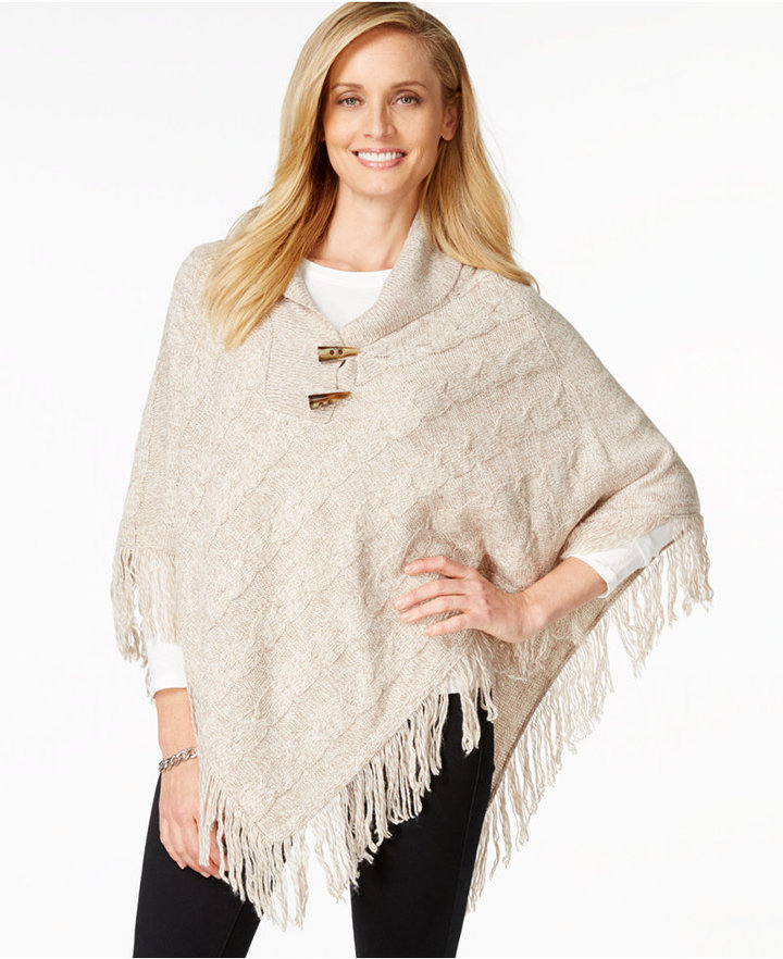 Karen Scott Fringe Hem Sweater Poncho Only At Macys, | | Lookastic