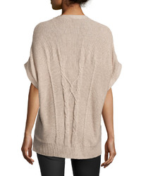 Love Scarlett Cable Knit Zip Up Poncho Heather Taupe