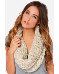 Youre So Twisted Beige Knit Infinity Scarf