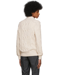 Brunello Cucinelli Off White Feather Yarn Cables Cardigan