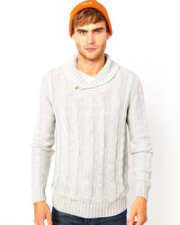 Beige Knit Shawl-Neck Sweater