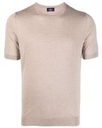 Beige Knit Silk Crew-neck T-shirt