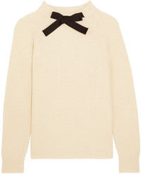J.Crew Gayle Grosgrain Trimmed Knitted Sweater Cream