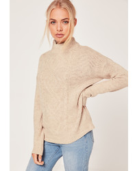Missguided Turtle Neck Cable Sweater Nude