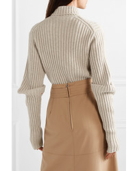 Victoria Beckham Embroidered Ribbed Wool Turtleneck Sweater