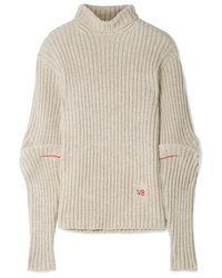 Victoria Beckham Embroidered Ribbed Wool Turtleneck Sweater