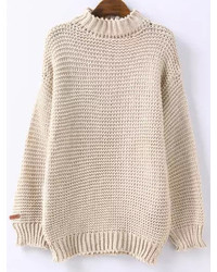 High Neck Chunky Knit Beige Sweater