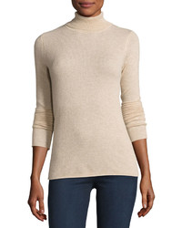 Neiman Marcus Knit Cashmere Turtleneck Sweater Oatmeal