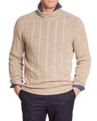 Isaia Turtleneck Cable Knit Cashmere Sweater