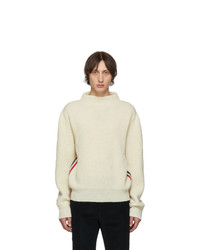 Thom Browne White Stripe Relaxed Fit Boat Neck Sweater