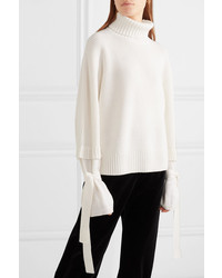 Mother of Pearl Luca Tie Detailed Ribbed Wool Blend Turtleneck Sweater