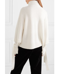 Mother of Pearl Luca Tie Detailed Ribbed Wool Blend Turtleneck Sweater