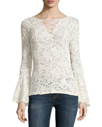 Romeo & Juliet Couture Lace Top W Bell Sleeves Beige